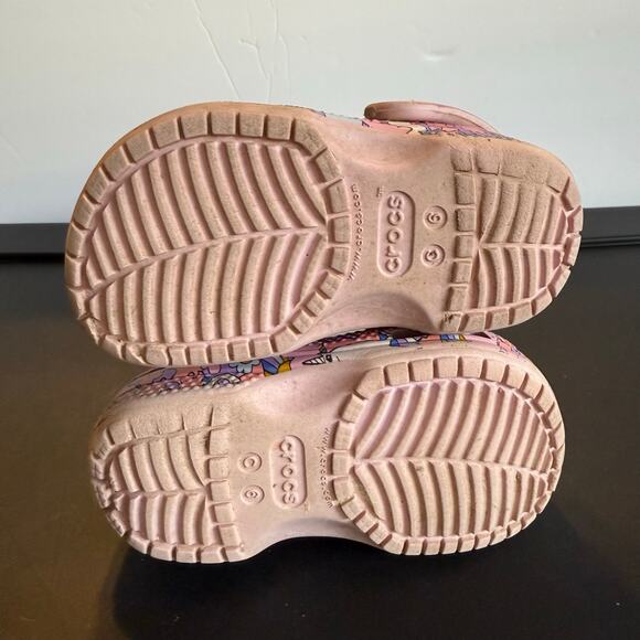 Crocs Classic Kids Clogs C6 Pink Unicorn Rainbow Print Slip-On Shoes - Picture 7 of 11